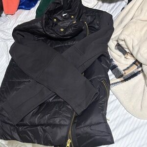 Old Navy Women's Black Puffer Jacket with Gold Accents